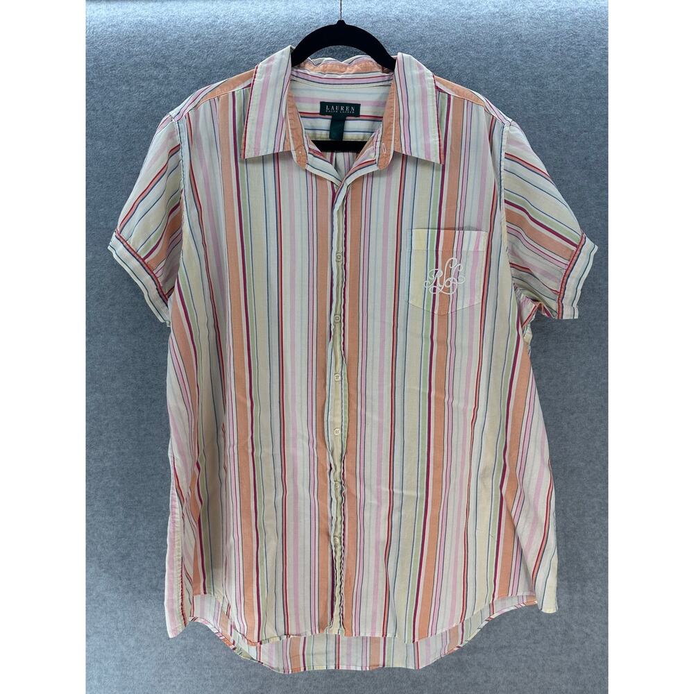 Ralph Lauren Women's sz XL Striped Pastel Colors Sleep Shirt Button Down Cotton